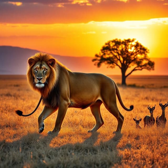 A giant lion walking in savana